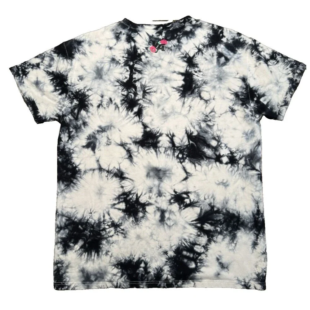 Youngla Shirt Mens Small Black White Tie-Dye Floral Hummingbird Short Sleeve - Picture 6 of 7